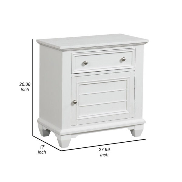 Jims 28 Inch Nightstand, Single Door and Drawer, Cup Handles, White Wood