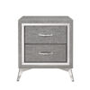 Haya 24 Inch 2 Drawer Nightstand, Embossed Smooth Gray Wood, Silver Trim