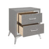 Haya 24 Inch 2 Drawer Nightstand, Embossed Smooth Gray Wood, Silver Trim