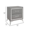 Haya 24 Inch 2 Drawer Nightstand, Embossed Smooth Gray Wood, Silver Trim