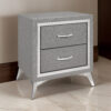 Haya 24 Inch 2 Drawer Nightstand, Embossed Smooth Gray Wood, Silver Trim