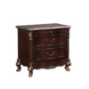 1502202669919a7b9c9d7.jpeg Leon 32 Inch 2 Drawer Nightstand, Carved Details, Marble Surface, Brown
