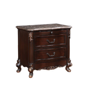 1502202669919a7b9c9d7.jpeg Leon 32 Inch 2 Drawer Nightstand, Carved Details, Marble Surface, Brown