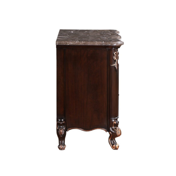 1502202669919a8057b49.jpeg Leon 32 Inch 2 Drawer Nightstand, Carved Details, Marble Surface, Brown