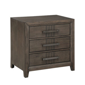 27 Inch Rustic Nightstand, 2 Drawers, Gray Metal Handles, Rich Brown Wood