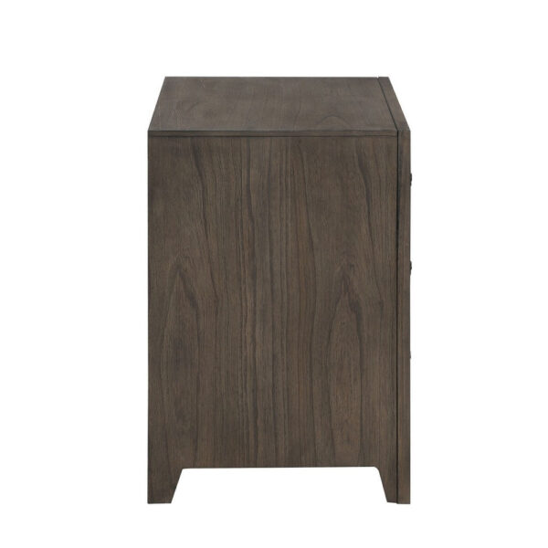 27 Inch Rustic Nightstand, 2 Drawers, Gray Metal Handles, Rich Brown Wood