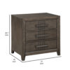 27 Inch Rustic Nightstand, 2 Drawers, Gray Metal Handles, Rich Brown Wood