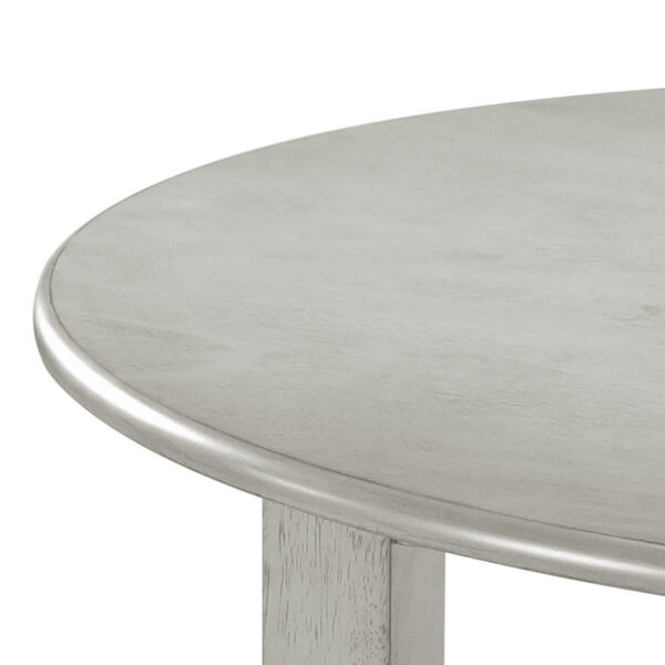 Pane 47 Inch Rounded Wood Dining Table, Smooth Gray Finish, Tall Block Legs