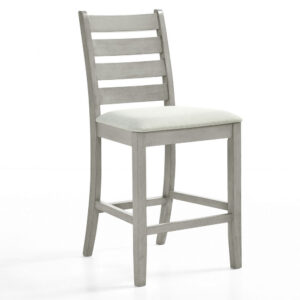 Pane 25 Inch Set of 2 Counter Height Dining Chairs, Ladderback, Gray Wood