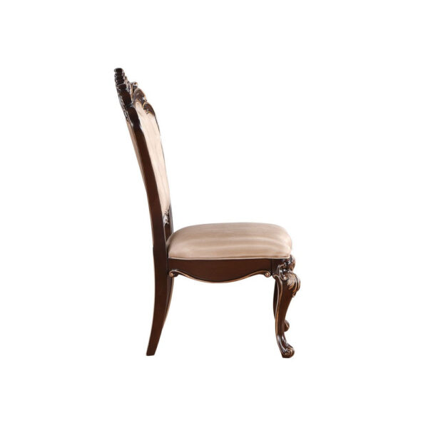 Leon 22 Inch Set of 2 Tufted Dining Chairs, Cherry Brown Wood, Beige Fabric