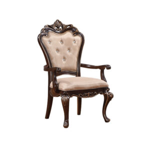 1502202669919abacc44a.jpeg Leon 25 Inch Set of 2 Tufted Dining Armchair, Cherry Brown Wood, Beige Seat