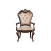 Leon 25 Inch Set of 2 Tufted Dining Armchair, Cherry Brown Wood, Beige Seat