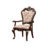 Leon 25 Inch Set of 2 Tufted Dining Armchair, Cherry Brown Wood, Beige Seat