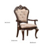 Leon 25 Inch Set of 2 Tufted Dining Armchair, Cherry Brown Wood, Beige Seat