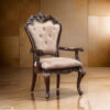 Leon 25 Inch Set of 2 Tufted Dining Armchair, Cherry Brown Wood, Beige Seat