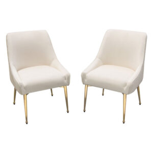 24 Inch Dining Chair, Set of 2, Cushioned Seating, Sloped Arms, Off White
