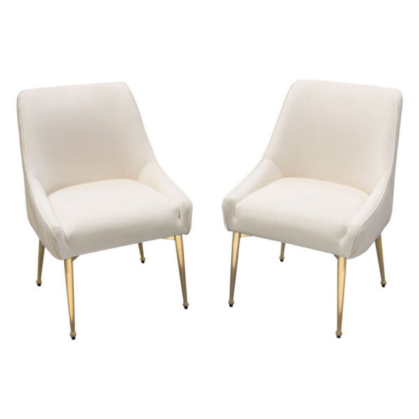 24 Inch Dining Chair, Set of 2, Cushioned Seating, Sloped Arms, Off White