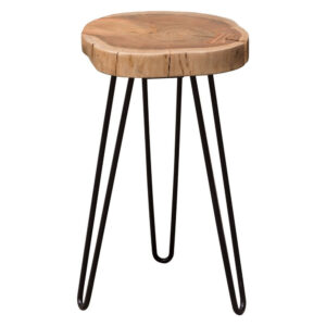 23 Inch Side End Table, Hairpin Legs, Natural Brown Acacia Wood, Black Base
