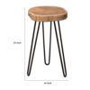 23 Inch Side End Table, Hairpin Legs, Natural Brown Acacia Wood, Black Base