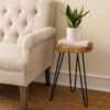 23 Inch Side End Table, Hairpin Legs, Natural Brown Acacia Wood, Black Base
