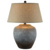 1502202669919ad9d284d.jpeg Buen 28 Inch Hydrocal Table Lamp, Drum Shade, Urn Base, Gray Rust Frost