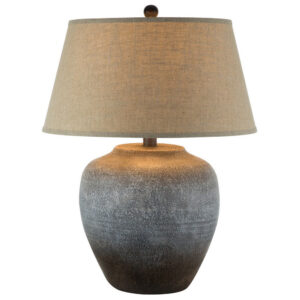 1502202669919ad9d284d.jpeg Buen 28 Inch Hydrocal Table Lamp, Drum Shade, Urn Base, Gray Rust Frost