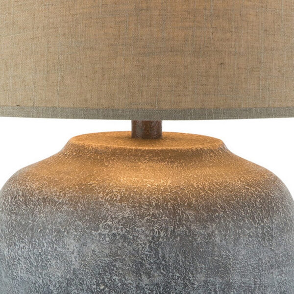 1502202669919adb704cf.jpeg Buen 28 Inch Hydrocal Table Lamp, Drum Shade, Urn Base, Gray Rust Frost