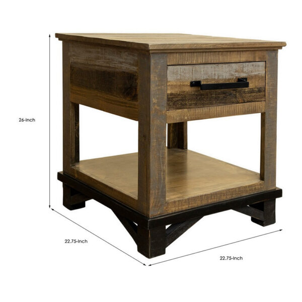 Peya 26 Inch Side End Table, Shelf, 1 Drawer, Distressed Gray, Brown Wood