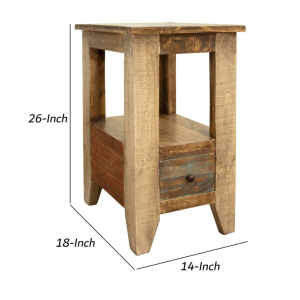 Fena 26 Inch Narrow End Table, Open Shelf, Multicolor Distress Pine Wood