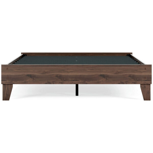 Sof Queen Size Platform Bed, Low Profile, Footboard, Dark Brown Finish