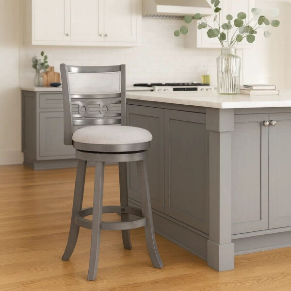 Matt 24 Inch Swivel Counter Strool, Cushioned Seat and Backrest, Mist Gray