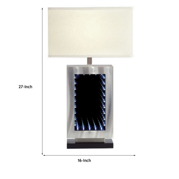 Ziva 27 Inch Table Lamp, LED Night Light, Rectangular Shade, Matte Silver