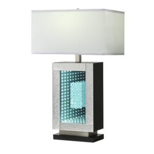 Ziva 27 Inch Table Lamp, LED Night Light, Rectangular Shade, Shiny Silver