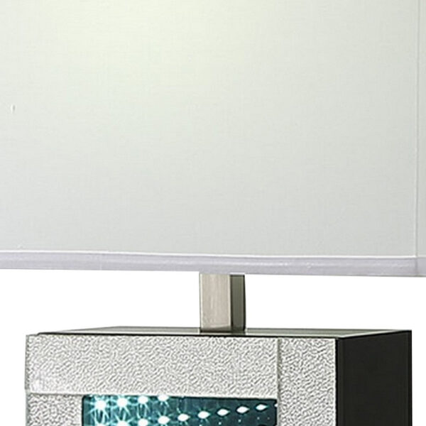 Ziva 27 Inch Table Lamp, LED Night Light, Rectangular Shade, Shiny Silver