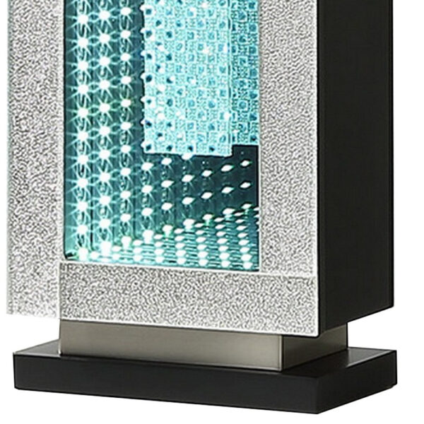 Ziva 27 Inch Table Lamp, LED Night Light, Rectangular Shade, Shiny Silver