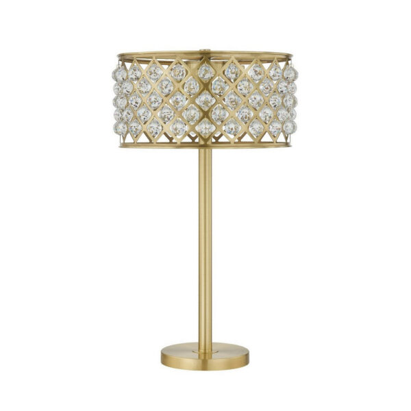 Dany 28 Inch Table Lamp with Crystal Drum Shade, Gold Brass Metal Base