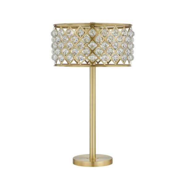 Dany 28 Inch Table Lamp with Crystal Drum Shade, Gold Brass Metal Base