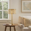 Dany 28 Inch Table Lamp with Crystal Drum Shade, Gold Brass Metal Base