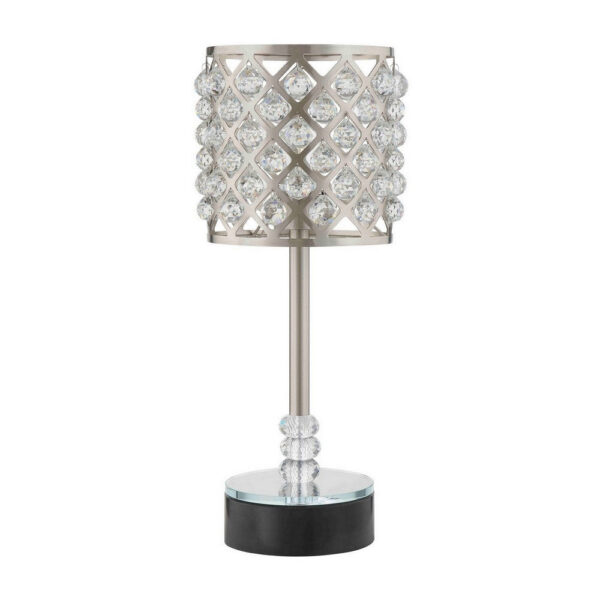 Dany 24 Inch Table Lamp with Crystal Drum Shade, Metal, Brushed Nickel