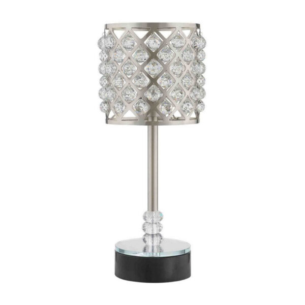 Dany 24 Inch Table Lamp with Crystal Drum Shade, Metal, Brushed Nickel
