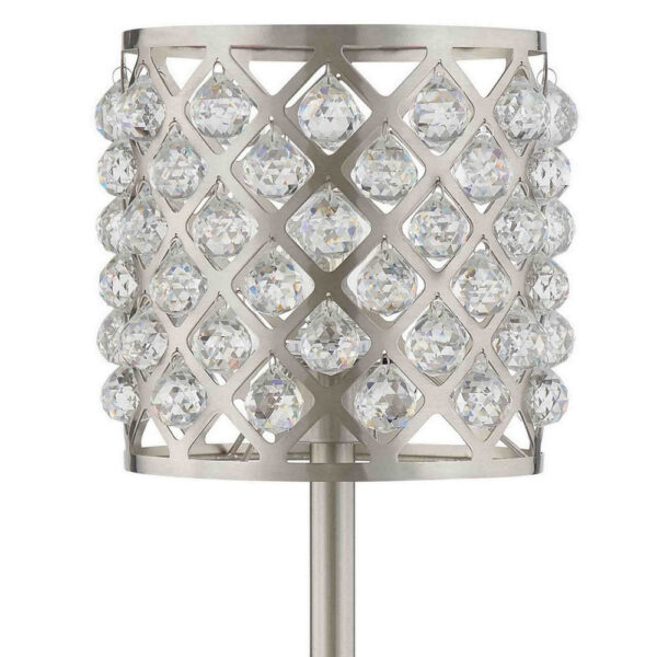 Dany 24 Inch Table Lamp with Crystal Drum Shade, Metal, Brushed Nickel