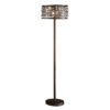 60 Inch Floor Lamp with Crystal Drum Shade, Metal Base, Antique Bronze