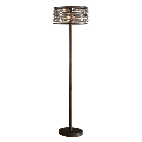 60 Inch Floor Lamp with Crystal Drum Shade, Metal Base, Antique Bronze