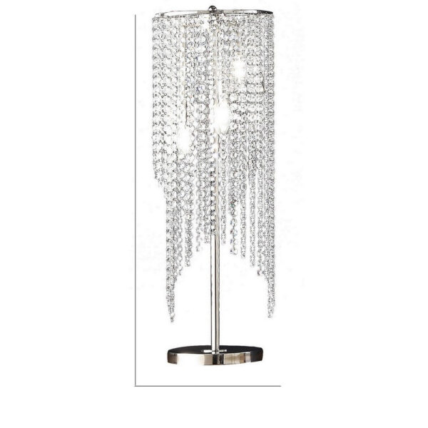 Mindy 30 Inch Table Lamp, Crystal Raindrops Design, Metal, Clear Finish