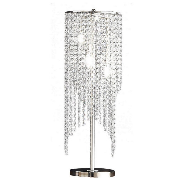 Mindy 30 Inch Table Lamp, Crystal Raindrops Design, Metal, Clear Finish