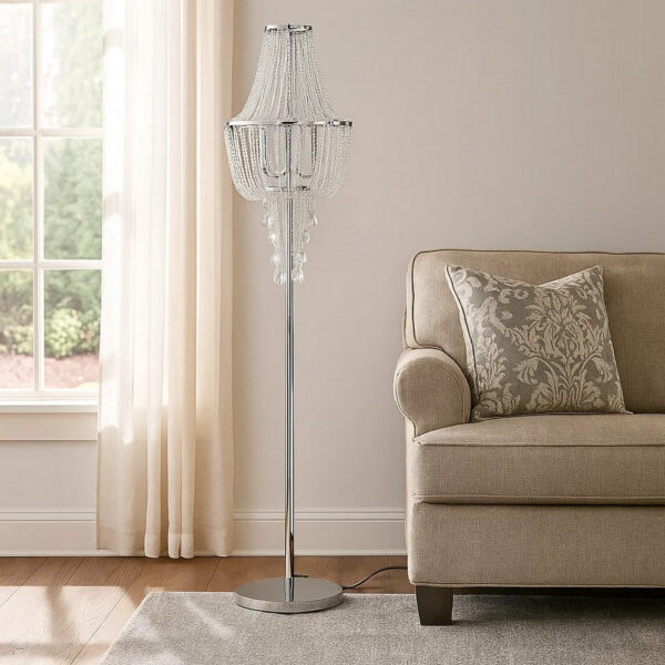 1502202669919bb159038.jpeg Cara 62 Inch Floor Lamp, Hanging Drop Design, Crystal and Metal, Chrome