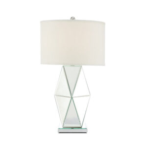 30 Inch Table Lamp, Geometric Mirrored Base, Set of 2, Glass, Clear