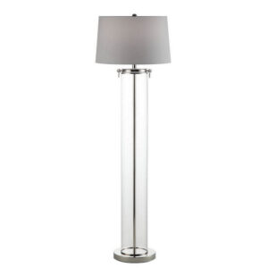 1502202669919bd50bc5b.jpeg Axie 60 Inch Floor Lamp, Clear Glass Stand, Empire Shade, Metal, Nickel