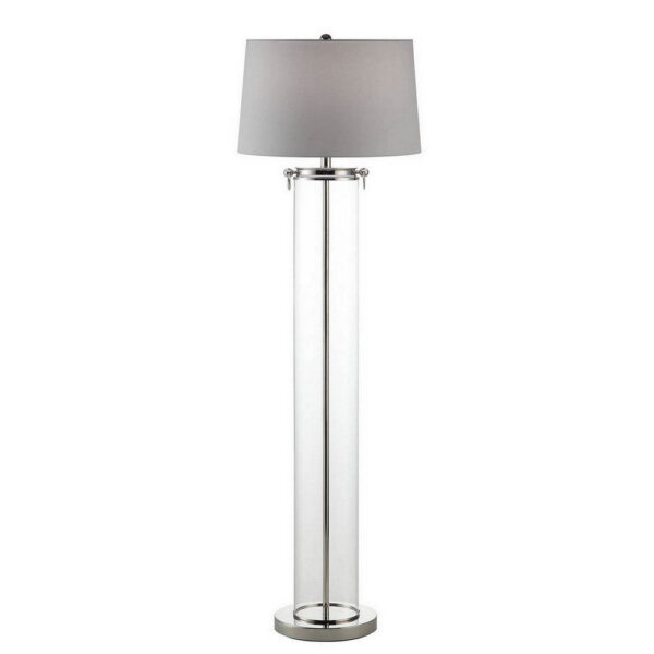 Axie 60 Inch Floor Lamp, Clear Glass Stand, Empire Shade, Metal, Nickel