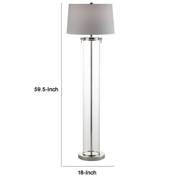 Axie 60 Inch Floor Lamp, Clear Glass Stand, Empire Shade, Metal, Nickel